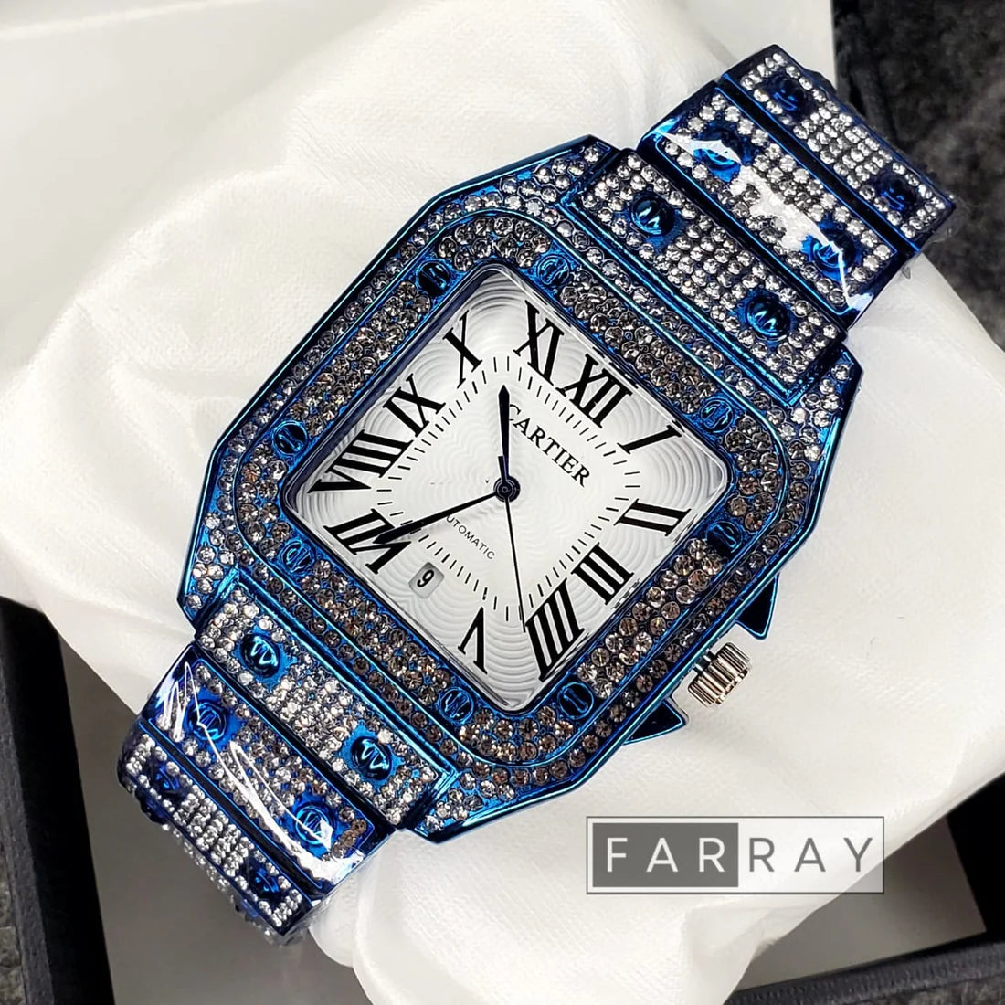 Cartier Iced out Diamond crystal Watch - BLUE