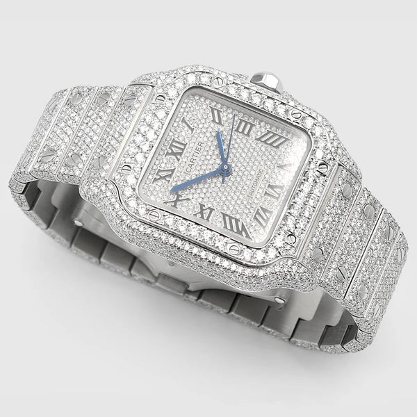 Cartier Iced out Diamond crystal Watch - WHITE