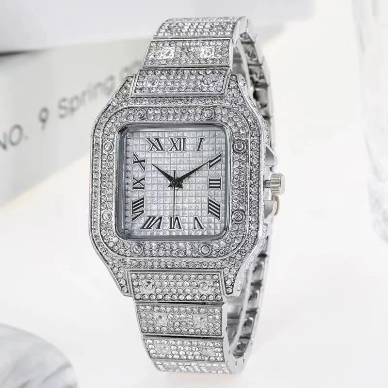 Cartier Iced out Diamond crystal Watch - WHITE