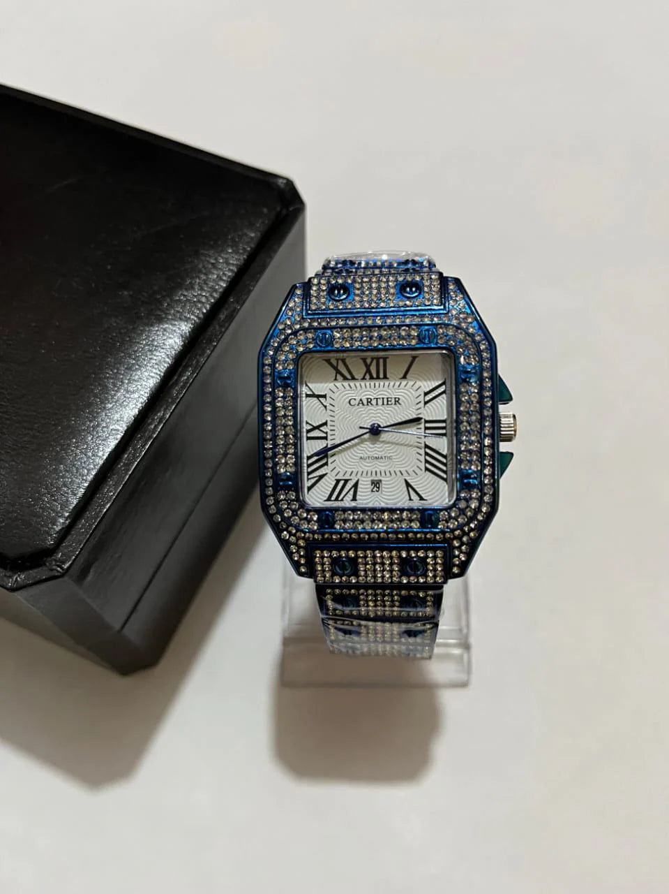 Cartier Iced out Diamond crystal Watch - BLUE