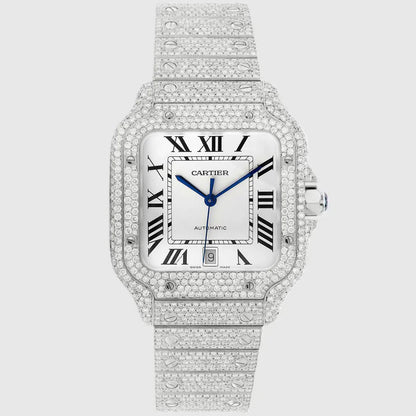 Cartier Iced out Diamond crystal Watch - WHITE