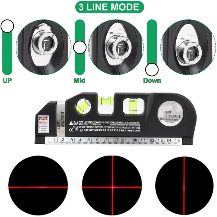 4 in 1 Fixit Laser Level Pro 3 4in1 Multi-Purpose Measuring Tool With 8 Feet Tape