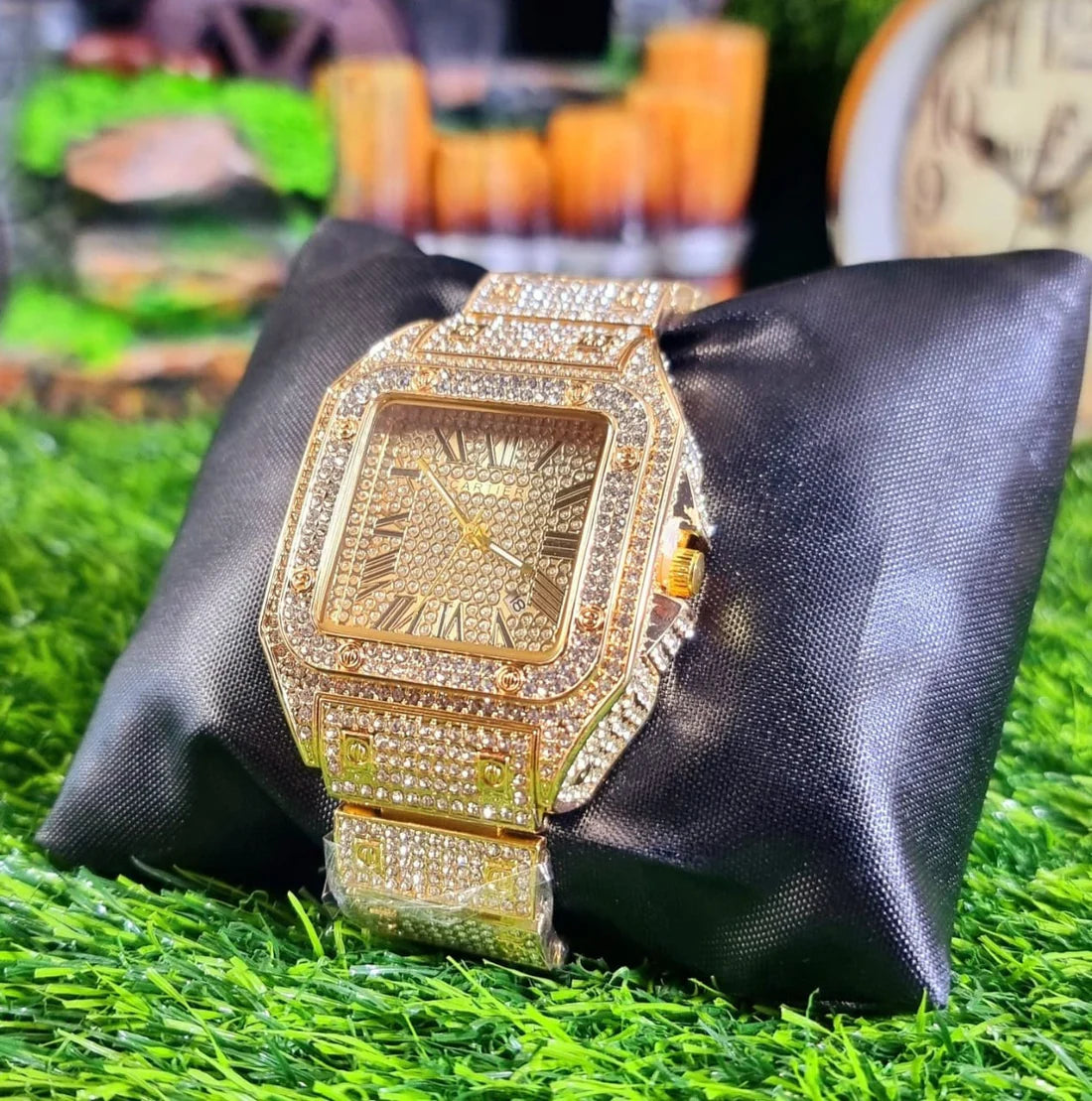 Cartier Iced out Diamond crystal Watch - GOLD