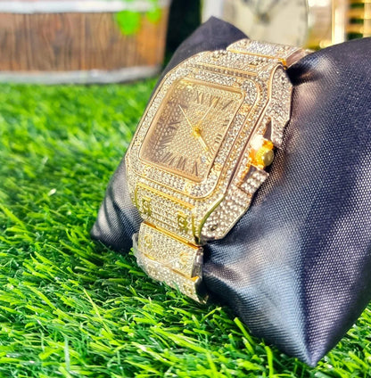 Cartier Iced out Diamond crystal Watch - GOLD